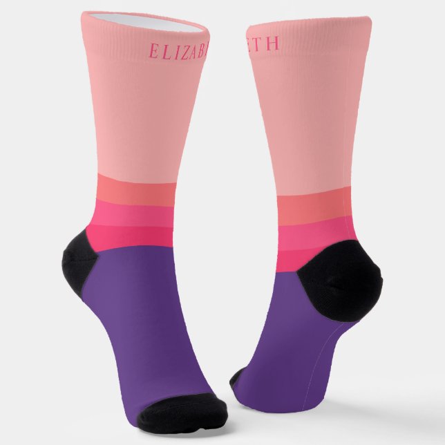 Custom Light Dark Pink Purple Colour Block Socks (Angled)