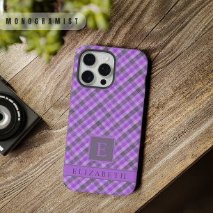 Custom Light Dark Purple Black Chequered Pattern iPhone 15 Pro Max Case