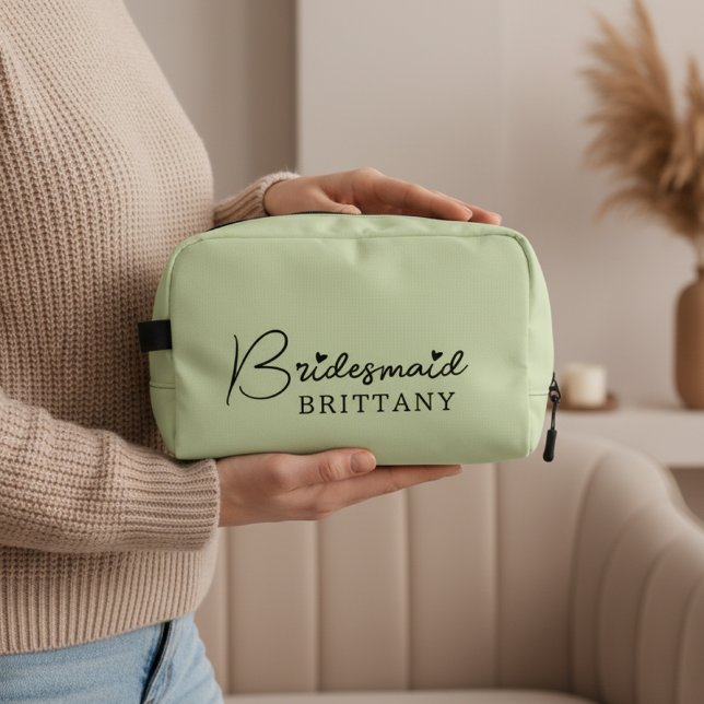 Custom Light Green Makeup Bag for Bridesmaid Gift  (Personalized Light Green Cosmetic Bag for Bridesmaid proposal gift,  Minimalist Bag for Bridesmaids,)