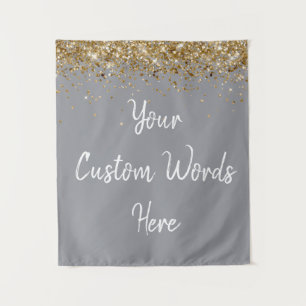 Custom Light Grey Gold Birthday Party Photo Booth Tapestry