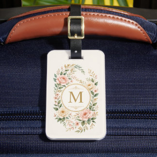 Custom Light Pastel Beige Colour Floral Flowers Luggage Tag