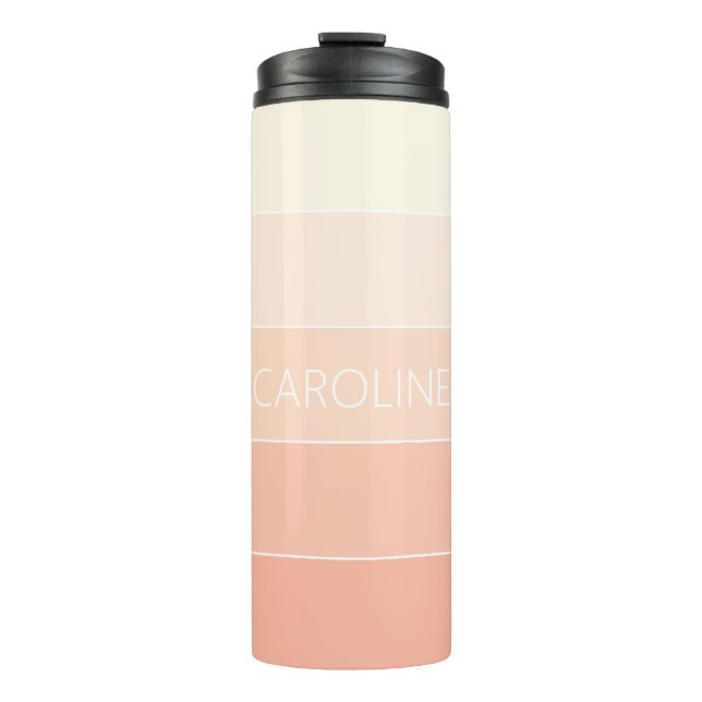 Custom Light Peach Coral Orange Stripes Pattern Thermal Tumbler (Front)