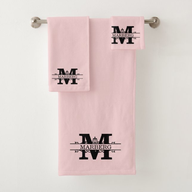Custom Light Pink Fancy Monogram Bath Towel Set (Insitu)