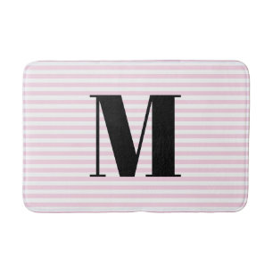 Custom light pink white stripes monogram initial  bath mat