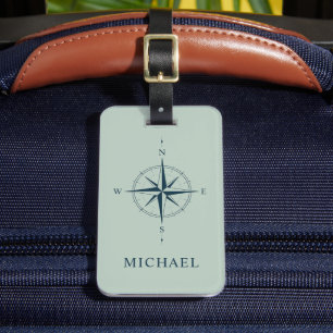 Custom Light Sage Green Campass Style Vacation Luggage Tag