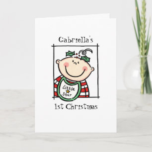 Custom Light Skin Tone Baby's First Christmas Holiday Card