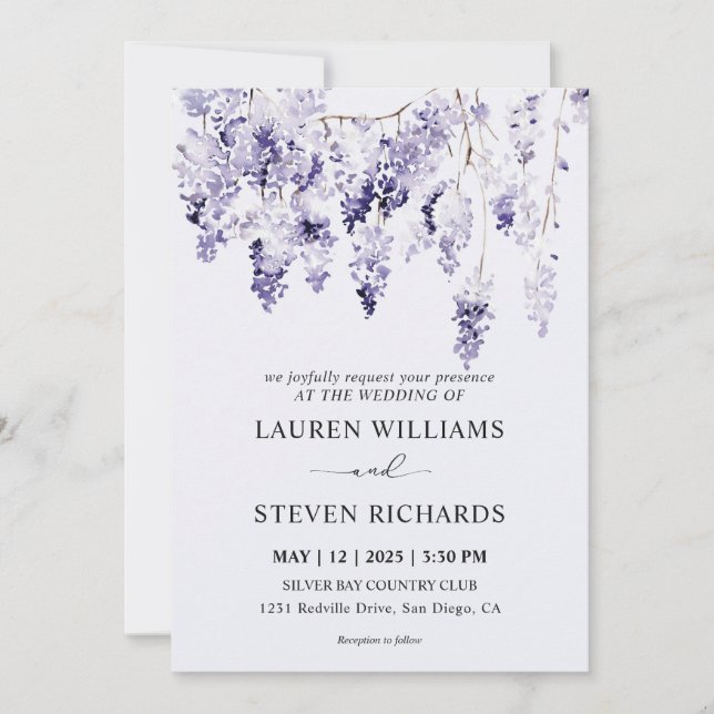 Custom  Light Soft Lavender Purple Bunch Wedding Invitation (Front)