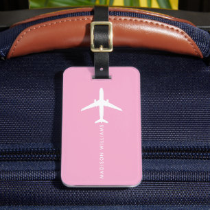 Custom Light Soft Pastel Pink White Aeroplane Luggage Tag