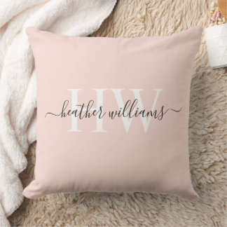 Custom Light Soft Pastel Solid Pink White Monogram Cushion