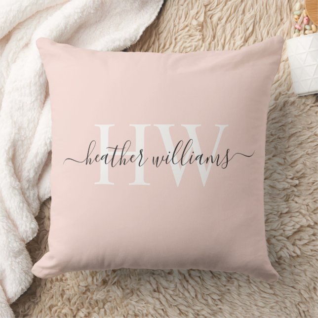 Custom Light Soft Pastel Solid Pink White Monogram Cushion (Blanket)