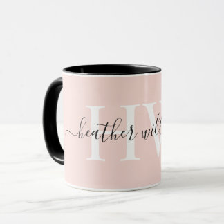 Custom Light Soft Pastel Solid Pink White Monogram Mug