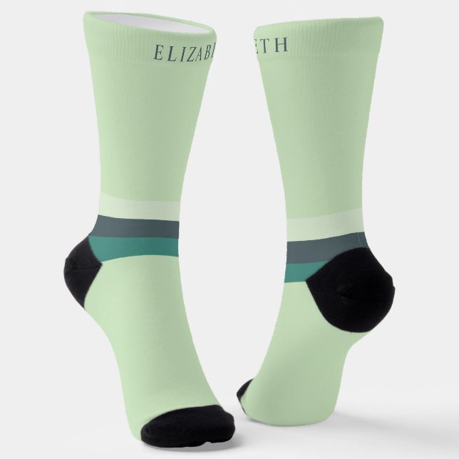 Custom Light Soft Teal Green Colour Block Socks (Angled)