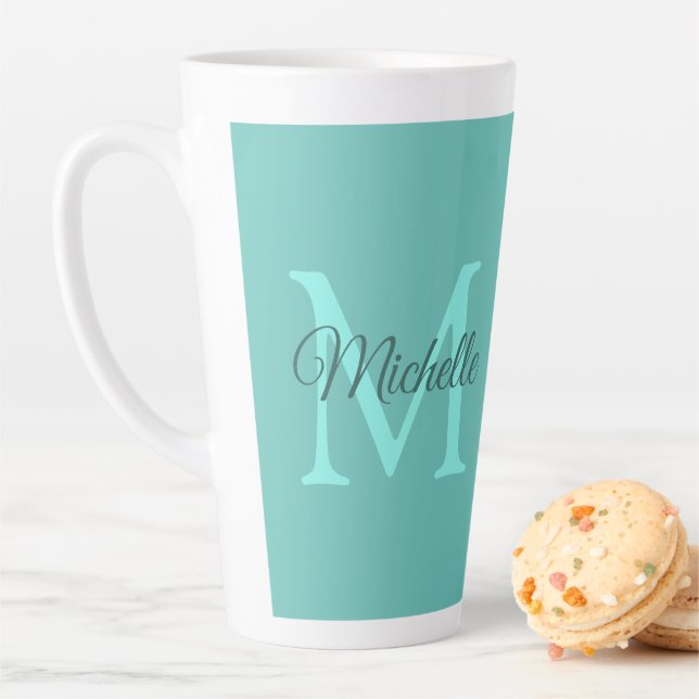 Custom Light Teal Monogram Initial Name Best Large Latte Mug (In Situ)