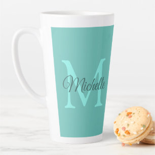 Custom Light Teal Monogram Initial Name Large Latte Mug