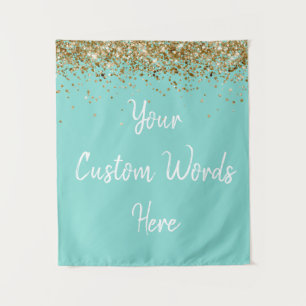 Custom Light Turquoise Blue & Gold Birthday Party Tapestry