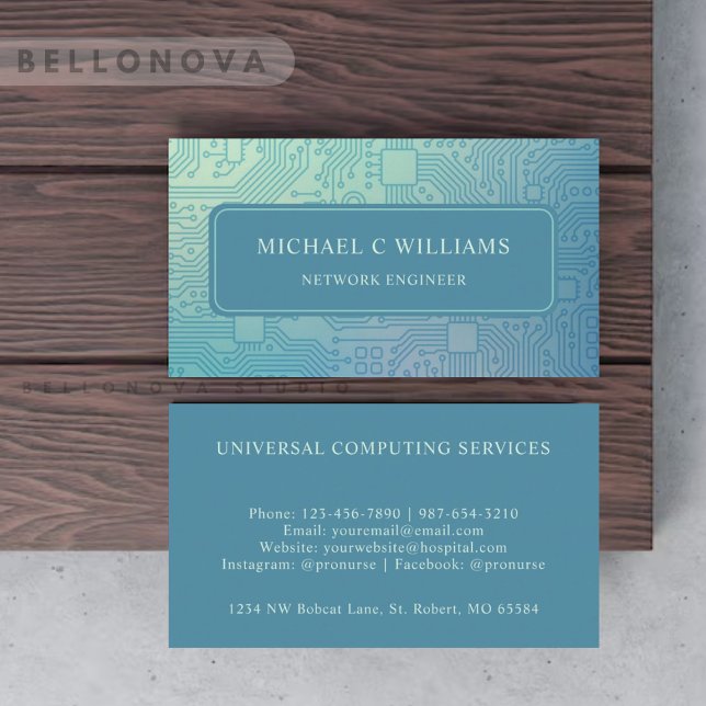 Custom Light Turquoise Dark Teal Blue Circuit  Business Card (Custom Light Turquoise Dark Teal Blue Circuit Business Card)