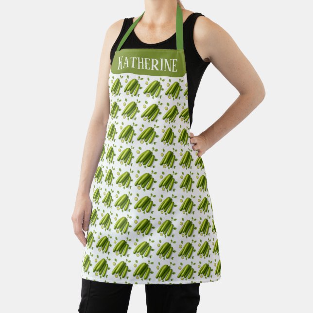 Custom Light Vegetable Cucumber Floral Pattern Apron (Insitu)