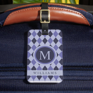 Custom Light Violet Dark Purple Blue Argyle Patter Luggage Tag