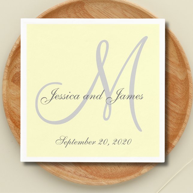 Custom Light Yellow Coloured Monogram Paper Napkin (Creator Uploaded)
