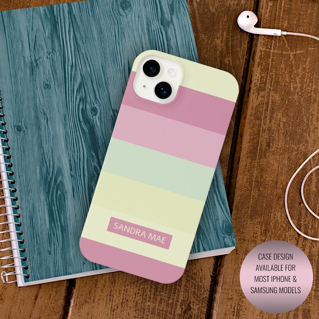 Custom Light Yellow Lime Green Blush Pink Stripes Case-Mate iPhone Case (Creator Uploaded)