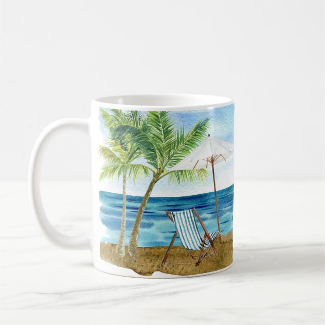 Custom Lighthouse Palm Tree Beach Nautical Coffee Mug (Left)