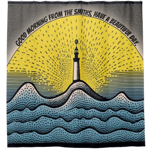 Custom lighthouse your own words personalised sea  shower curtain (Front)