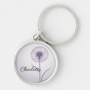 Custom lilac dandelion name tag  key ring