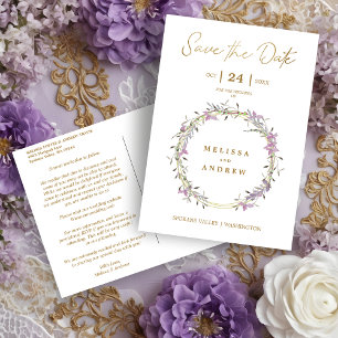 Custom Lilac Elegant Garland Wreath Wedding Announcement Postcard