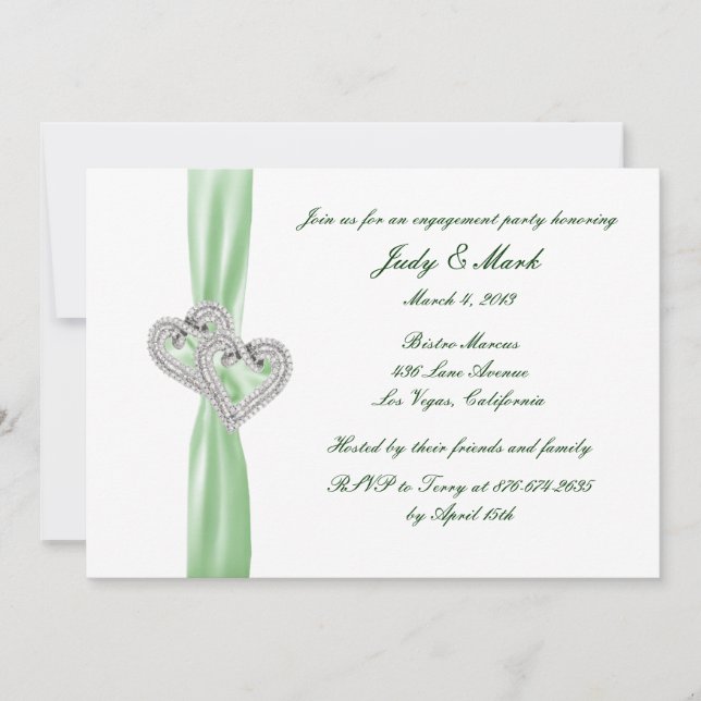 Custom Lime Hearts Engagement Party Invitation (Front)