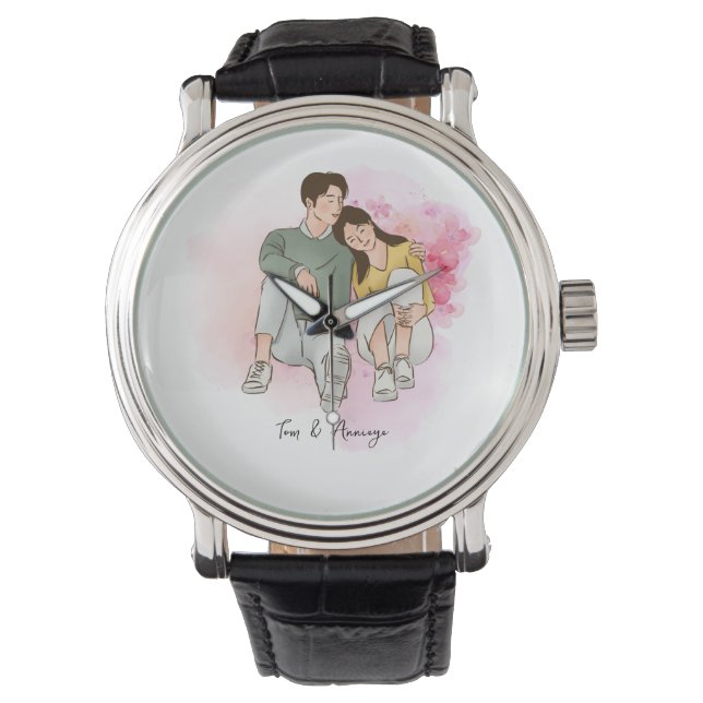 Custom Line Drawing Valentines day gift for couple Watch (Front)
