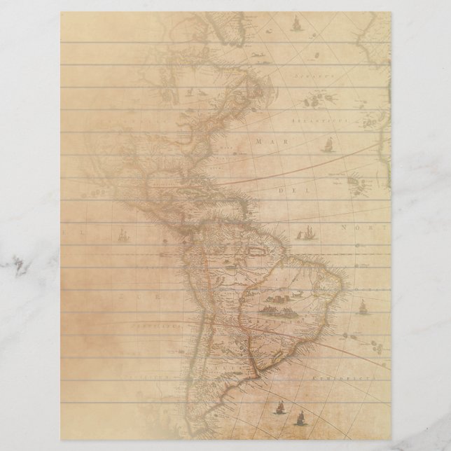 Custom Lined Vintage Map Scrapbook Paper (Front)