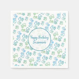 Custom Linked Green Blue Heart Pattern Over White Napkin
