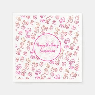 Custom Linked Orange Pink Heart Pattern Over White Napkin