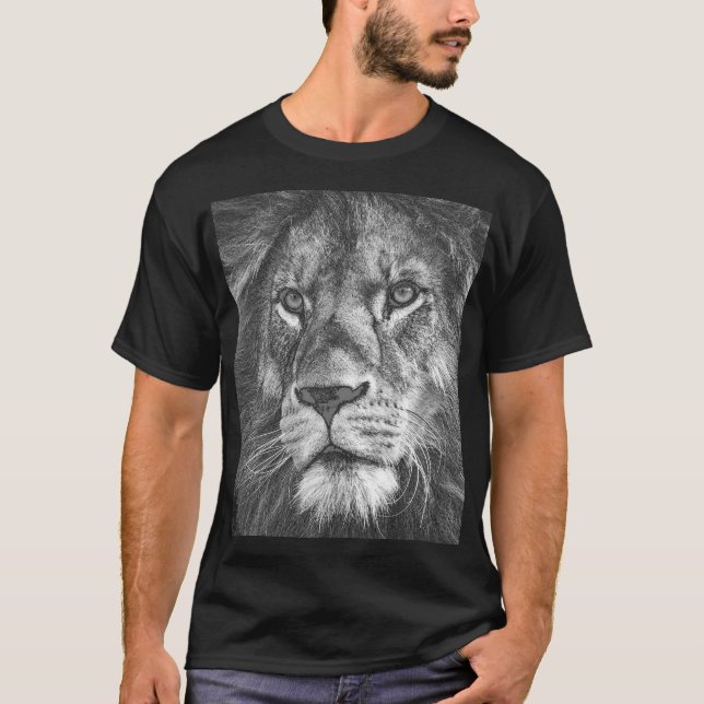Custom Lion Face Template Mens Elegant Black T-Shirt (Front)