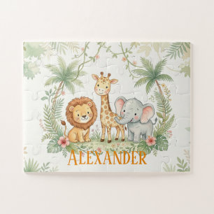 Custom Lion Giraffe and Elephant Jungle Jigsaw Puzzle