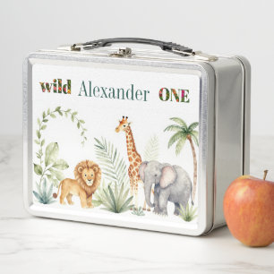 Custom Lion Giraffe and Elephant Jungle Metal Lunch Box