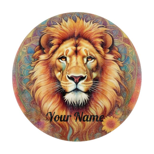 Custom Lion Glass Cutting Board (Front)