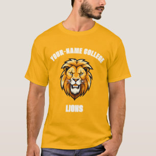 CUSTOM Lion Mascot   Yellow Gold - School College T-Shirt