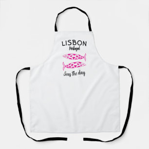 Custom Lisbon Portugal Coastal Travel Green Fish Apron