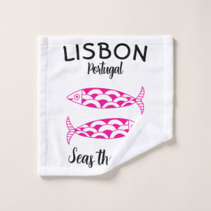 Custom Lisbon Portugal Coastal Travel Green Fish Wash Cloth