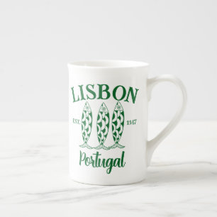 Custom Lisbon Portugal Est Text White  Bone China Mug