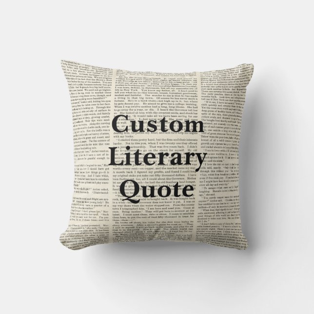 Custom Literary Quote, Book Page Background Cushion (Front)