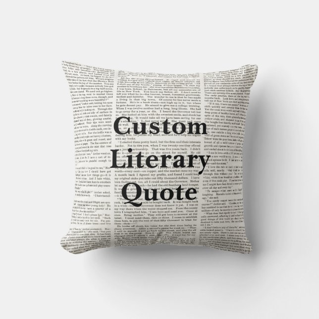 Custom Literature Quote, Book Page Background Cushion (Front)