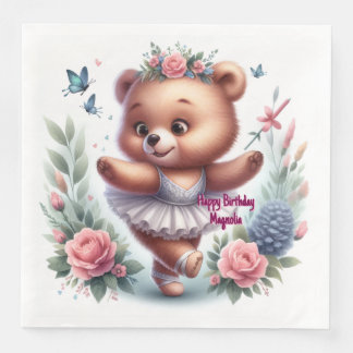 Custom Little Ballerina Bear Birthday Napkins
