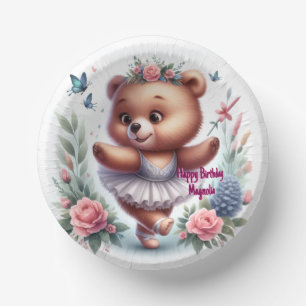 Custom Little Ballerina Bear Birthday Paper Bowls Paper Plate