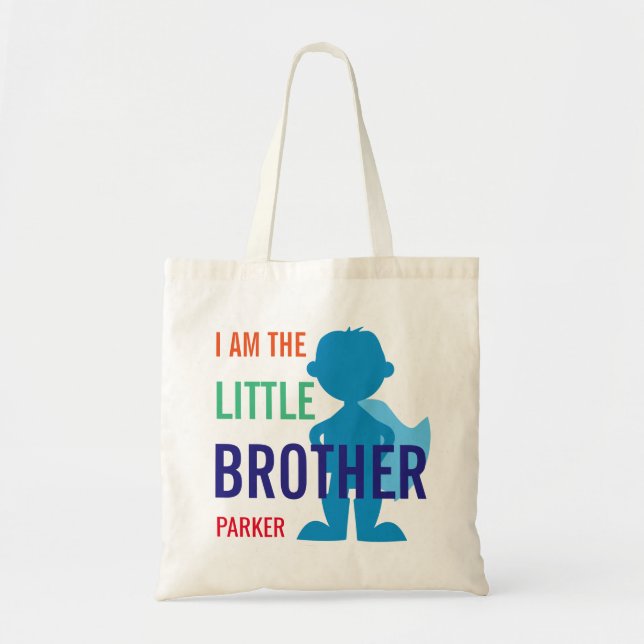 Custom little brother superhero silhouette boys tote bag (Front)