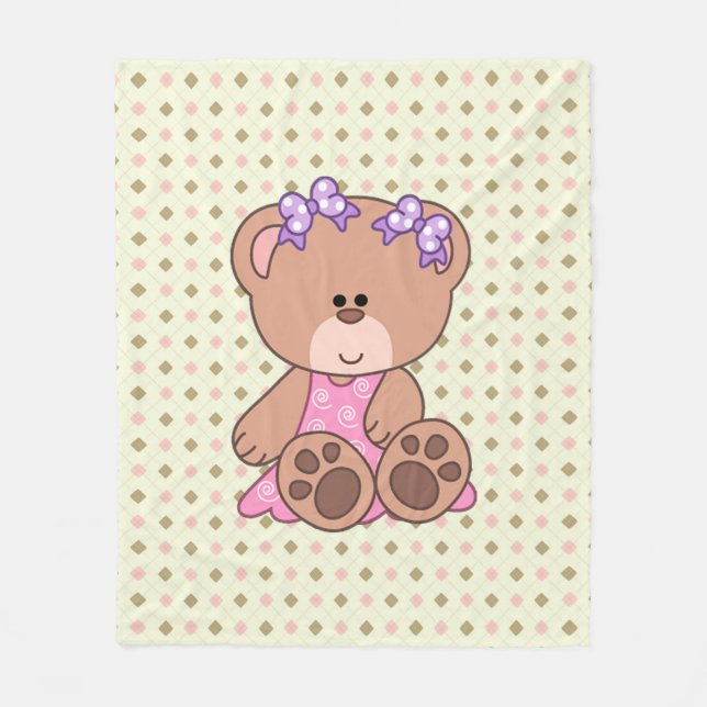 Custom Little Girl Bear Fleece Blanket (Front)