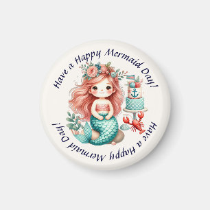 Custom Little Girls Mermaid Birthday Party Favor Magnet