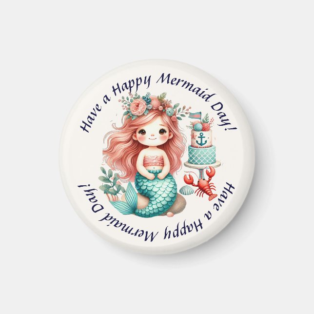 Custom Little Girls Mermaid Birthday Party Favour Magnet (Front)