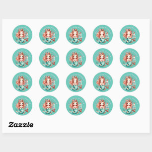 Custom Little Girls Mermaid Birthday Party Teal Classic Round Sticker
